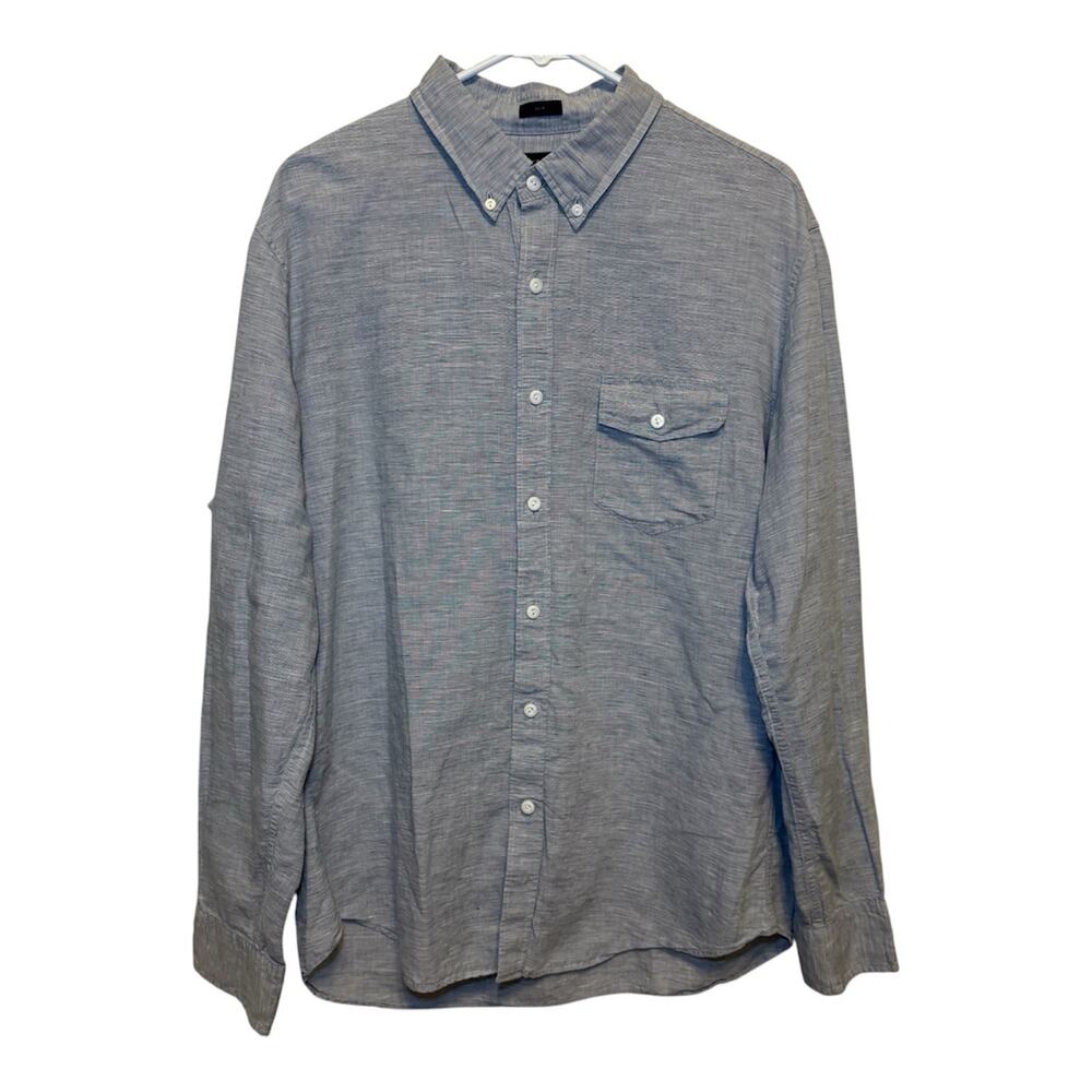 J.Crew Baird McNutt Irish Linen Blend Button Down Shirt Mens XL Blue Career Prep